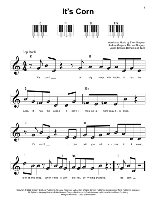 It's Corn (feat. Tariq) - The Gregory Brothers (Super Easy Piano)