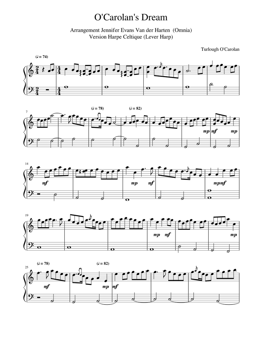 O'Carolan's Dream – Turlough O'Carolan - Omnia - Celtic Harp Sheet