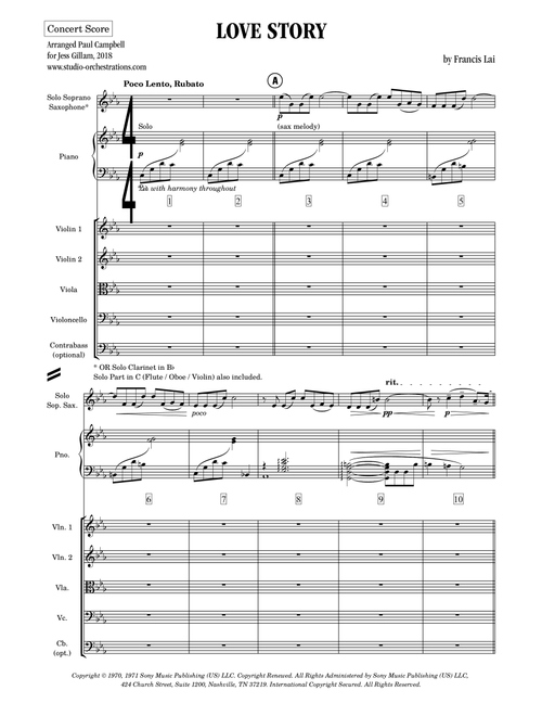 Love Story (Arr. Paul Campbell / Studio Orchestrations) - Francis Lai (Small Ensemble)