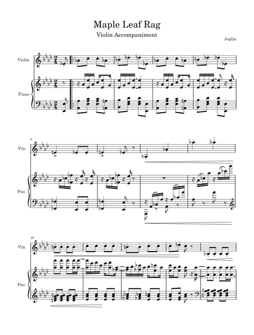 Maple Leaf Rag Piano Solo, Violin Accompaniment