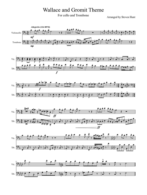 Wallace and Gromit Theme for Cello and Trombone