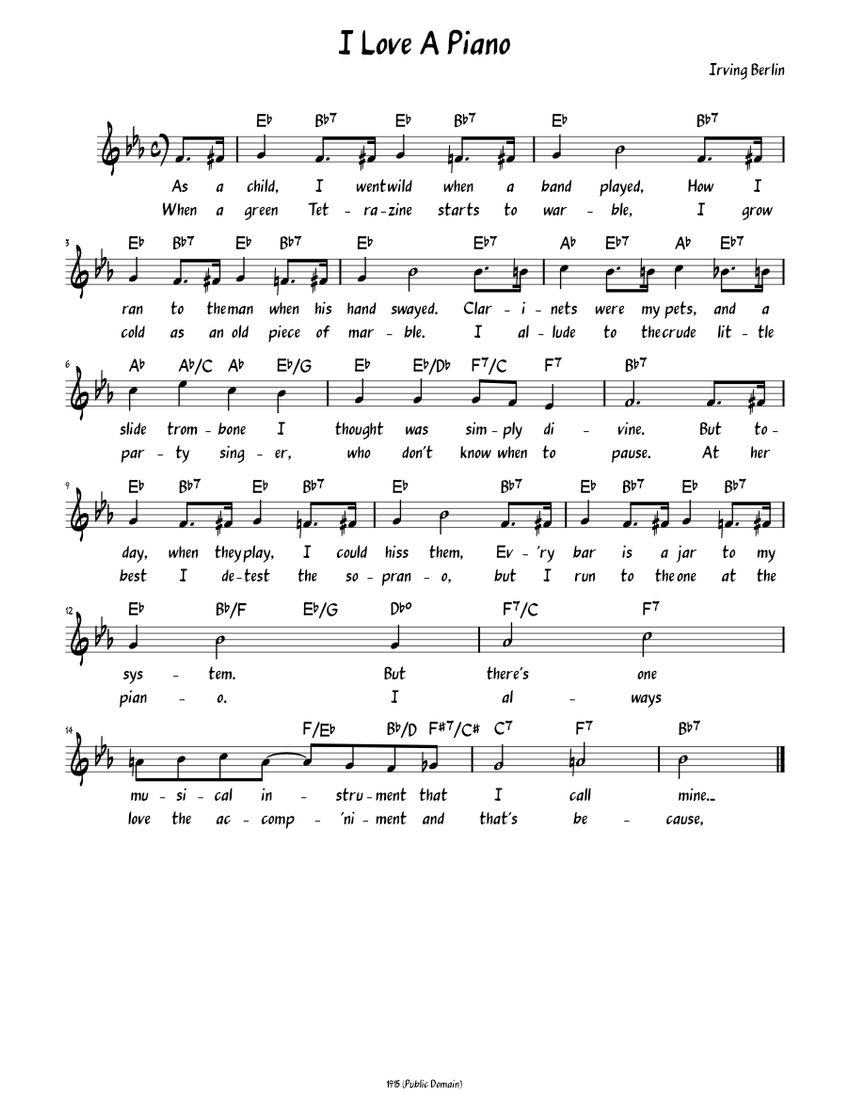 I Love a Piano (Lead sheet with lyrics and verse ) Sheet Music