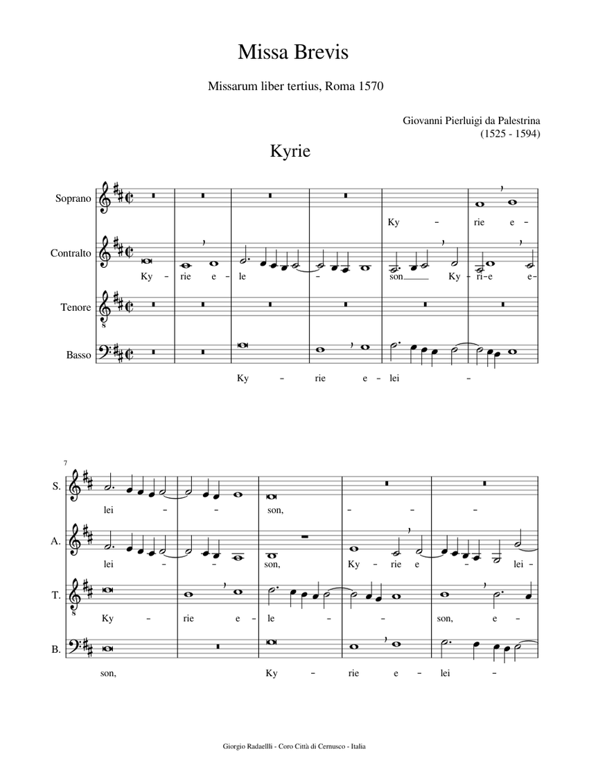 Kyrie - Missa Brevis Palestrina Sheet Music for Soprano