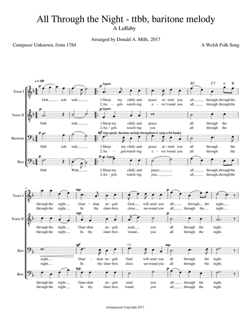 All Through the Night TTBB, baritone melody
