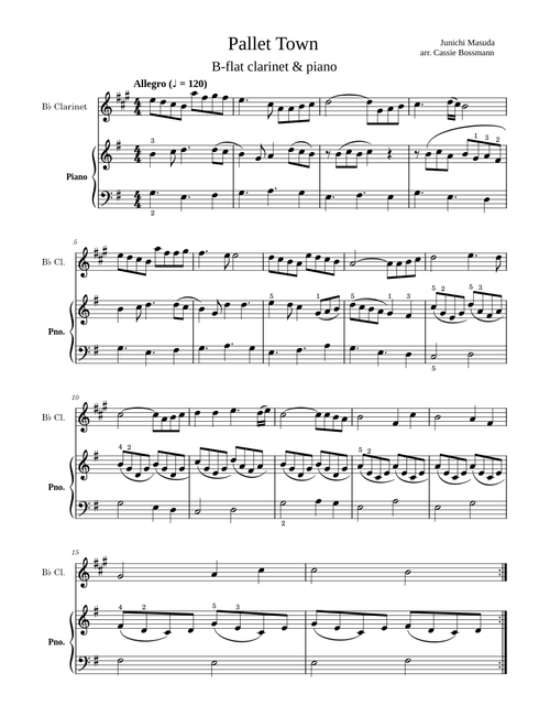 Pokemon - Pallet Town for Clarinet and Piano