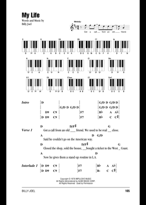My Life Sheet Music with Chords for Accordion (Piano Quartet