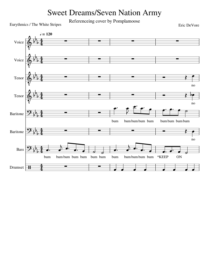 Sweet Dreams Seven Nation Army Update Sheet music for Tenor, Bass voice, Vocals, Baritone & more Sweet Dreams Seven Nation Army Update Sheet music for Tenor, Bass voice, Vocals, Baritone & more