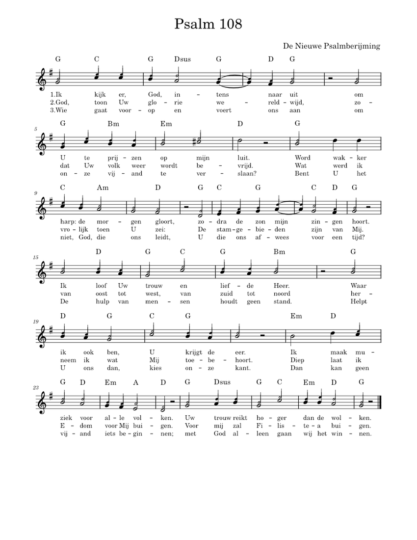 Psalm 108 De Nieuwe Psalmberijming Sheet Music For Vocals Choral