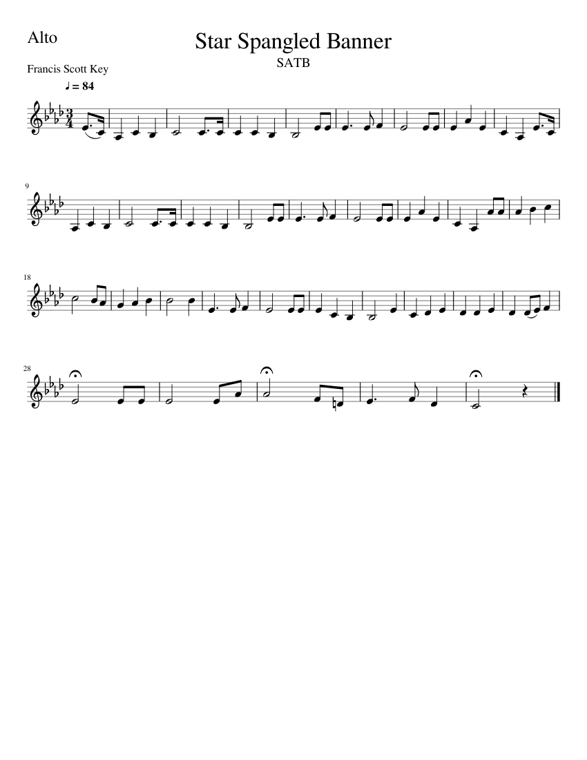 Star Spangled Banner Ab Maj Alto Sheet music for Alto (SATB ...