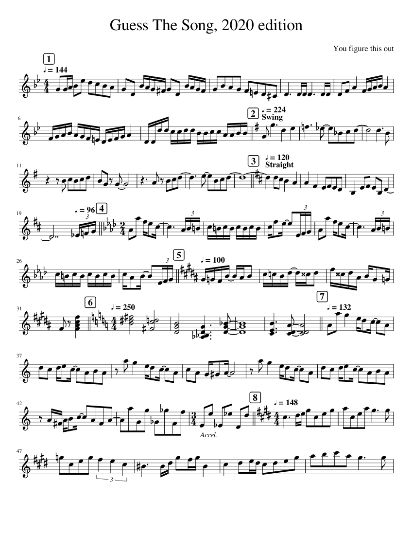 Guess The Song, 2020 edition Sheet Music for Piano (Solo) easy ...