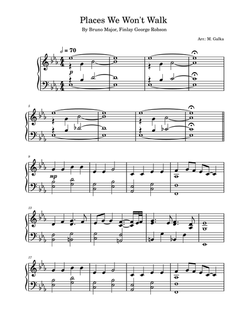 Places We Won't Walk (Arr. M. Galka) - Bruno Major, Finlay George Robson (Piano Solo)