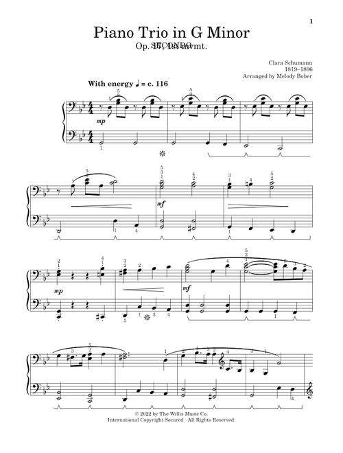 Piano Trio In G Minor, Op. 17, 1st Mvmt (arr. Melody Bober) - Clara Schumann (Piano Duet)