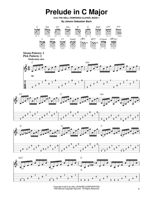 Prelude In C Major - Johann Sebastian Bach (Easy Guitar with TAB)