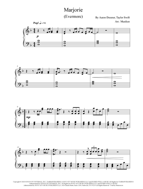 Marjorie (Arr. Musikeo) - Taylor Swift (Piano Solo)