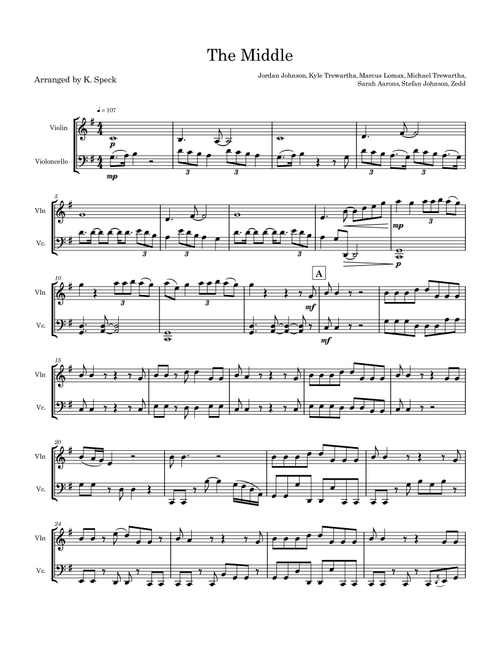 The Middle (Arr. K. Speck) - Zedd, Maren Morris & Grey (Instrumental Duet)