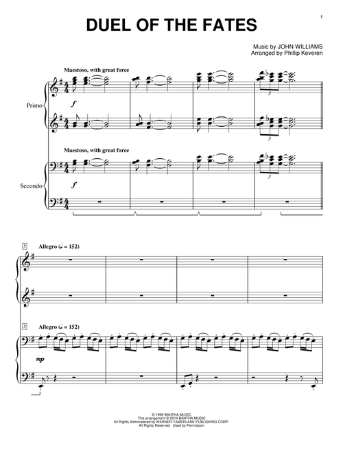 Duel Of The Fates (from Star Wars: The Phantom Menace) (arr. Phillip Keveren) - John Williams (Piano Duet)