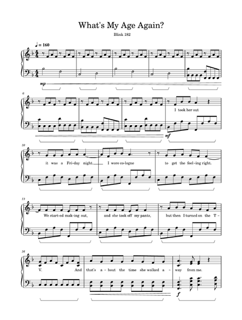 What's My Age Again? (Arr. Unknown) - Blink 182 (Easy Piano)