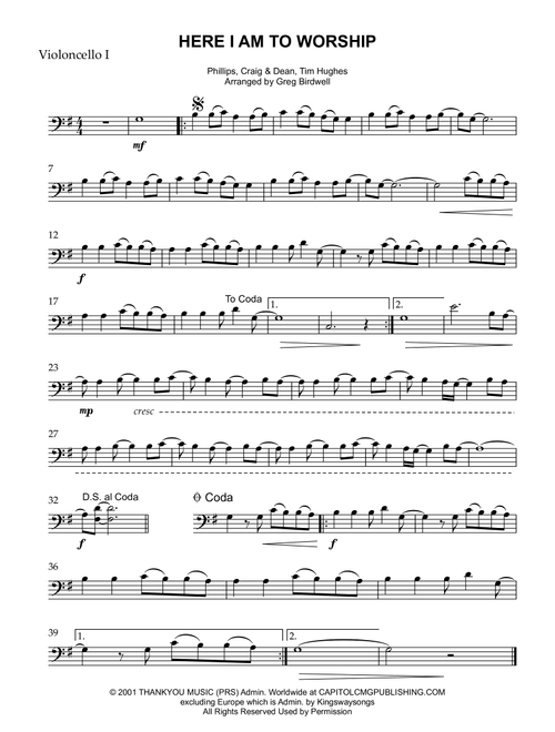 Here I Am To Worship (light Of The World) (Arr. Greg Birdwell) - Phillips Craig & Dean (Cello Duet)