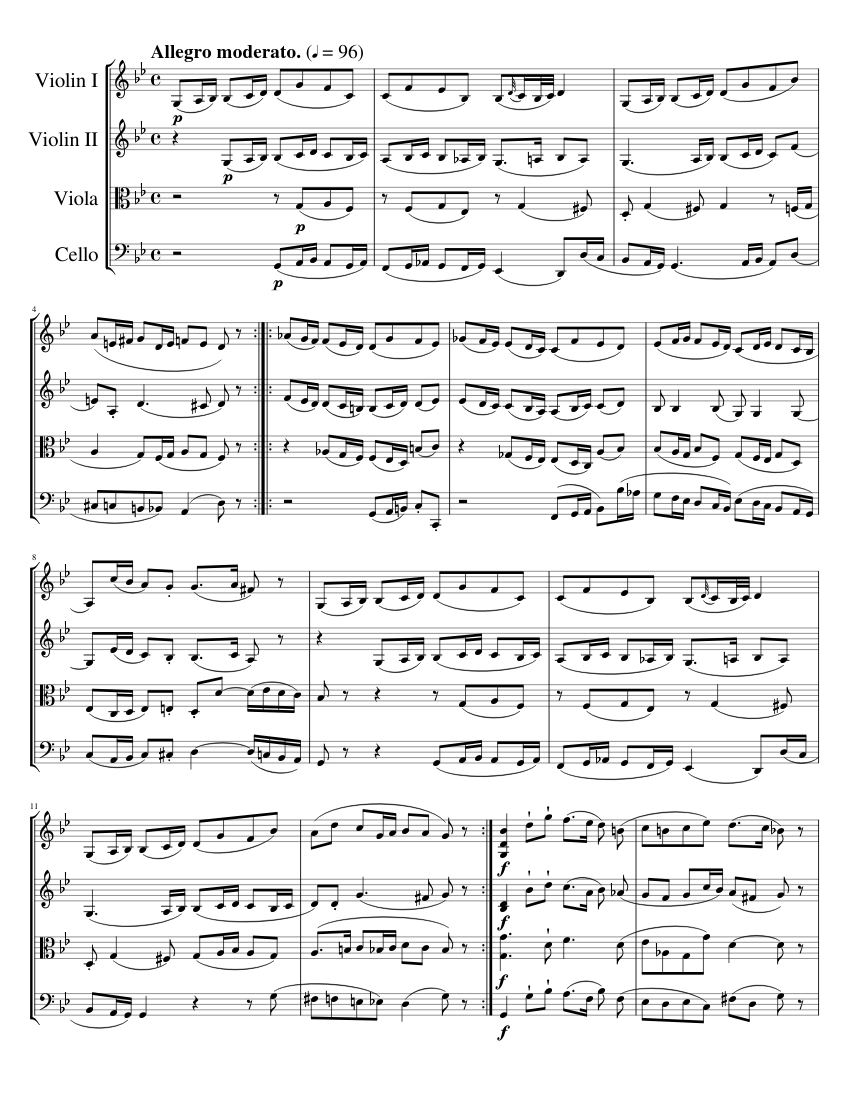 Allegro Moderato for string quartet Sheet Music for Violin, Viola ...