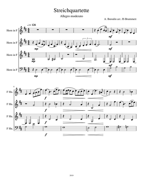 Borodin Streichquartette for four horns (Arr. Jennifer Brummett) - Aleksandr Borodin (Brass Ensemble)