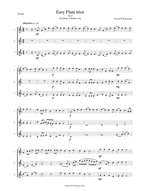 The Belle of Belfast city (I'll tell my ma) for flute trio (Arr. David Warin Solomons) - Traditional (Woodwind Ensemble)