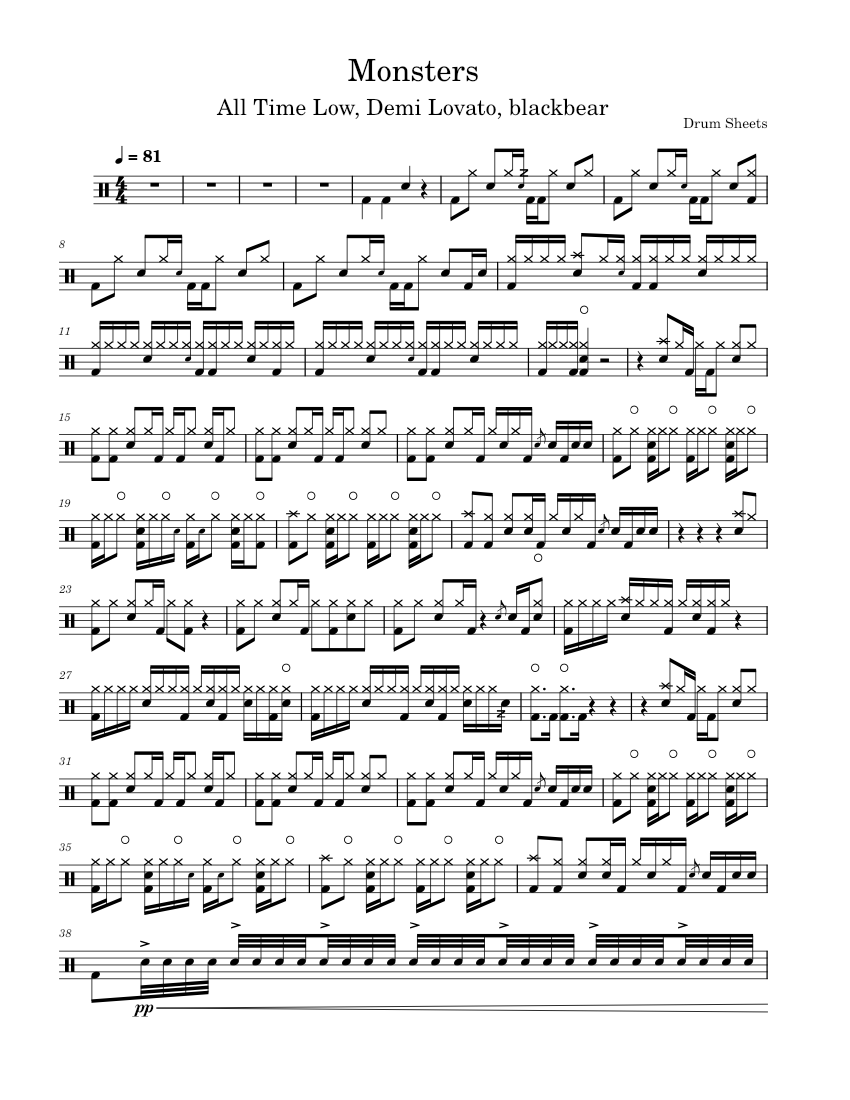 Monsters - All Time Low, Demi Lovato, blackbear Sheet Music for Drum group  (Solo) | MuseScore.com