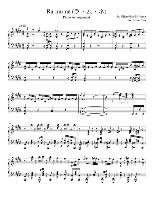 Ra-mu-ne (ラ・ム・ネ) by Ujico*/Snail's House - Piano Arrangement