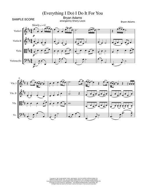 (Everything I Do) I Do It For You (Arr. Sherry Lewis Publishing) - Bryan Adams (String Quartet)