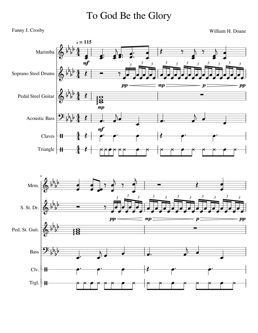 To God Be the Glory Sheet Music for Guitar, Bass guitar, Marimba ...