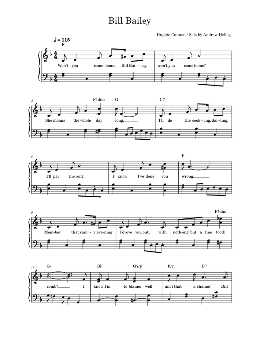 ボーカル ビッグバンド譜面：BILL BAILEY Bill Bailey (Chorus + Piano