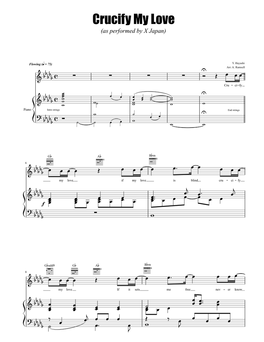 Crucify My Love - X Japan Sheet Music with Chords for Piano