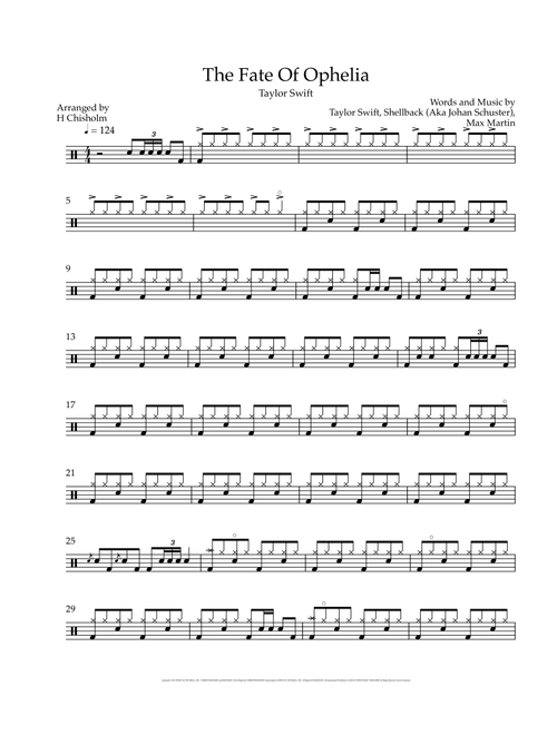 The Fate Of Ophelia (Arr. H Chisholm, Drum Sheet Finder) - Taylor Swift (Drums)