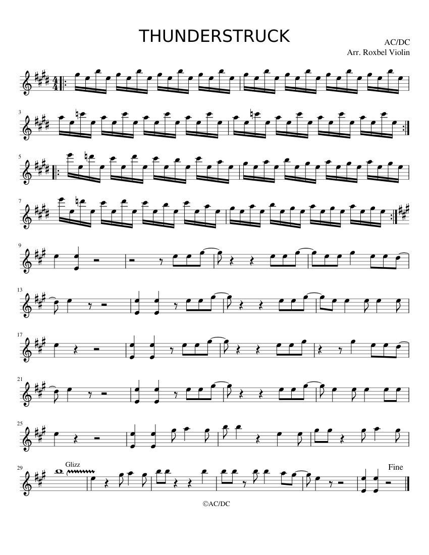 Thunderstruck – AC/DC THUNDERSTRUCK AC/DC (Violin) Sheet Music for ...