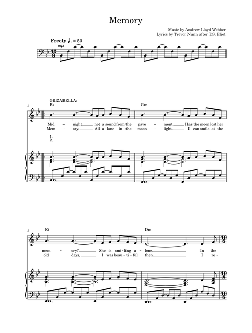 Memory (from Cats) - Andrew Lloyd Webber, Cats Musical (Piano-Vocal-Guitar)