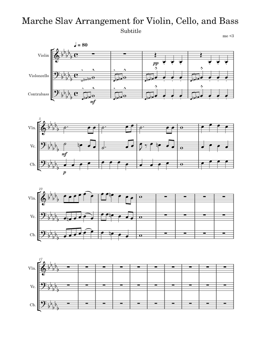 Marche Slav Arrangement for Violin, Cello, and Bass - piano tutorial