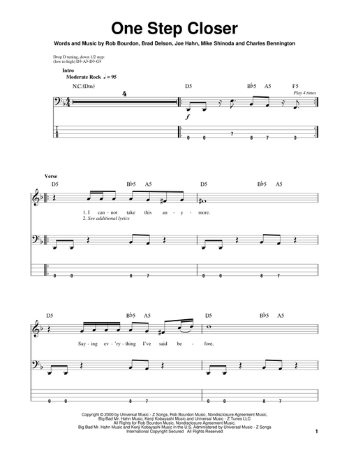 One Step Closer - Linkin Park (Bass Tab)