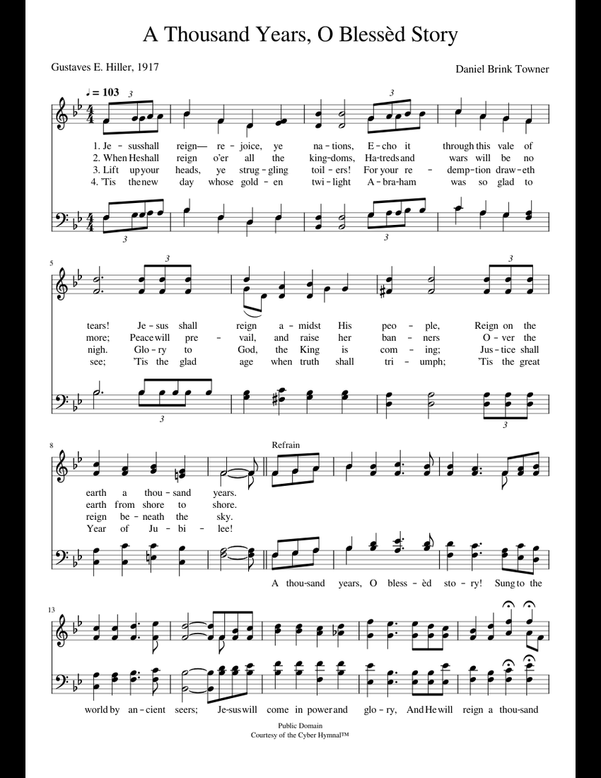 A Thousand Years, O Blessèd Story - Daniel B. Towner Sheet Music For ...