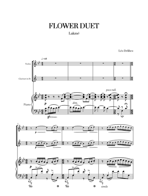 Léo Délibes - Flower Duet (Bb Major) (for Violin, Clarinet and Piano) (Arr. Cadenza Editions) (Instrumental Duet)