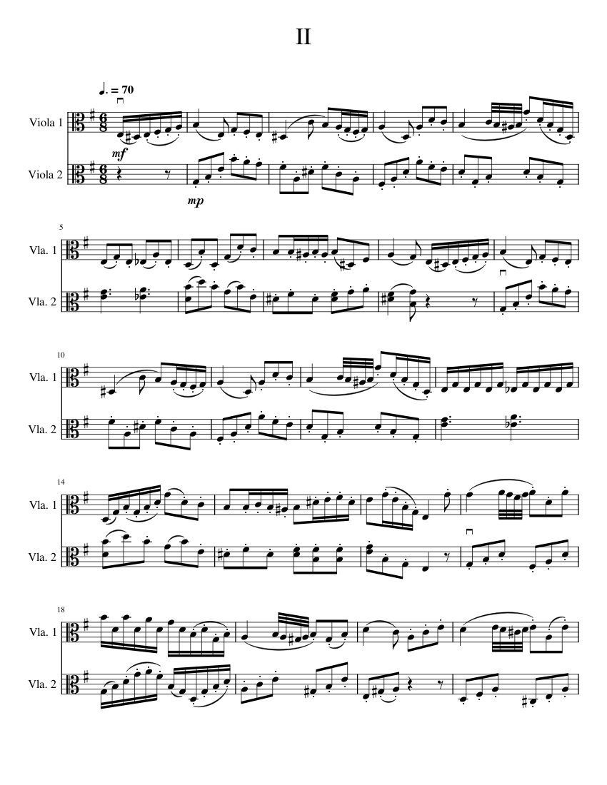 Two Violas String Concertante For Two Violas 2nd Movement Sheet music for Viola (String ...