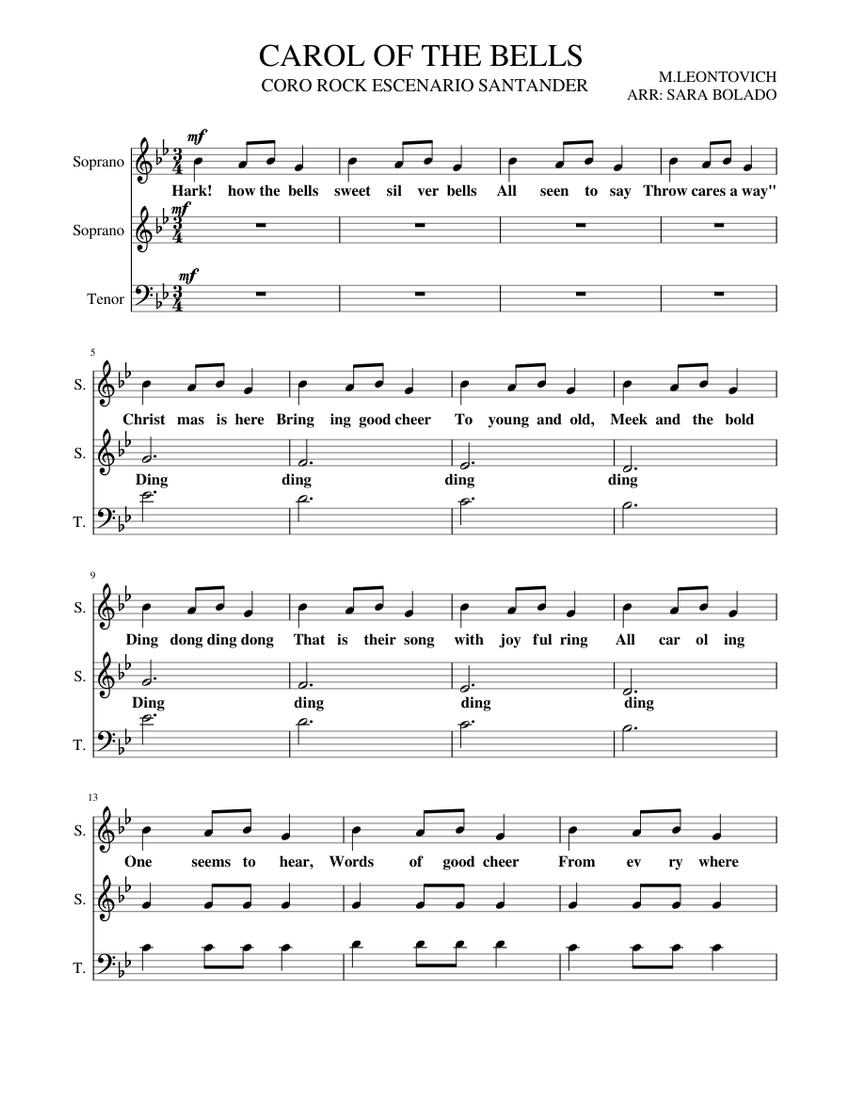 CAROL OF THE BELLS Sheet music for Soprano, Alto, Tenor (Choral