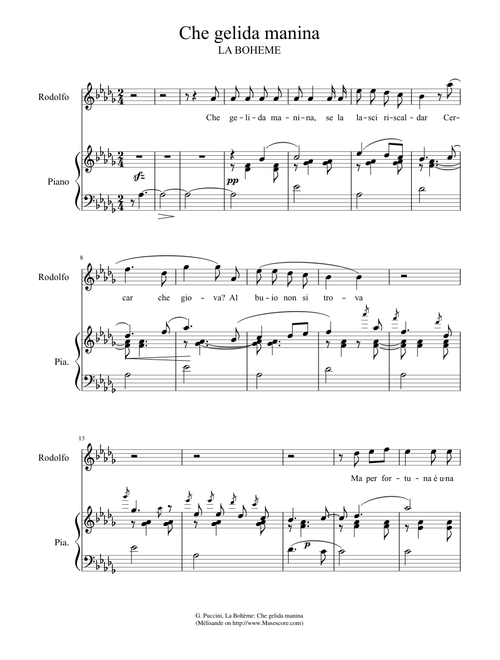 Puccini, La Bohème: Che gelida manina