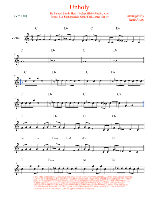 Unholy (Arr. Rene Alves) - Sam Smith Feat. Kim Petras (Violin Solo)