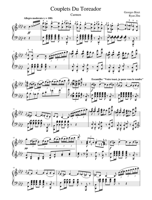 Couplets Du Toreador From Carmen