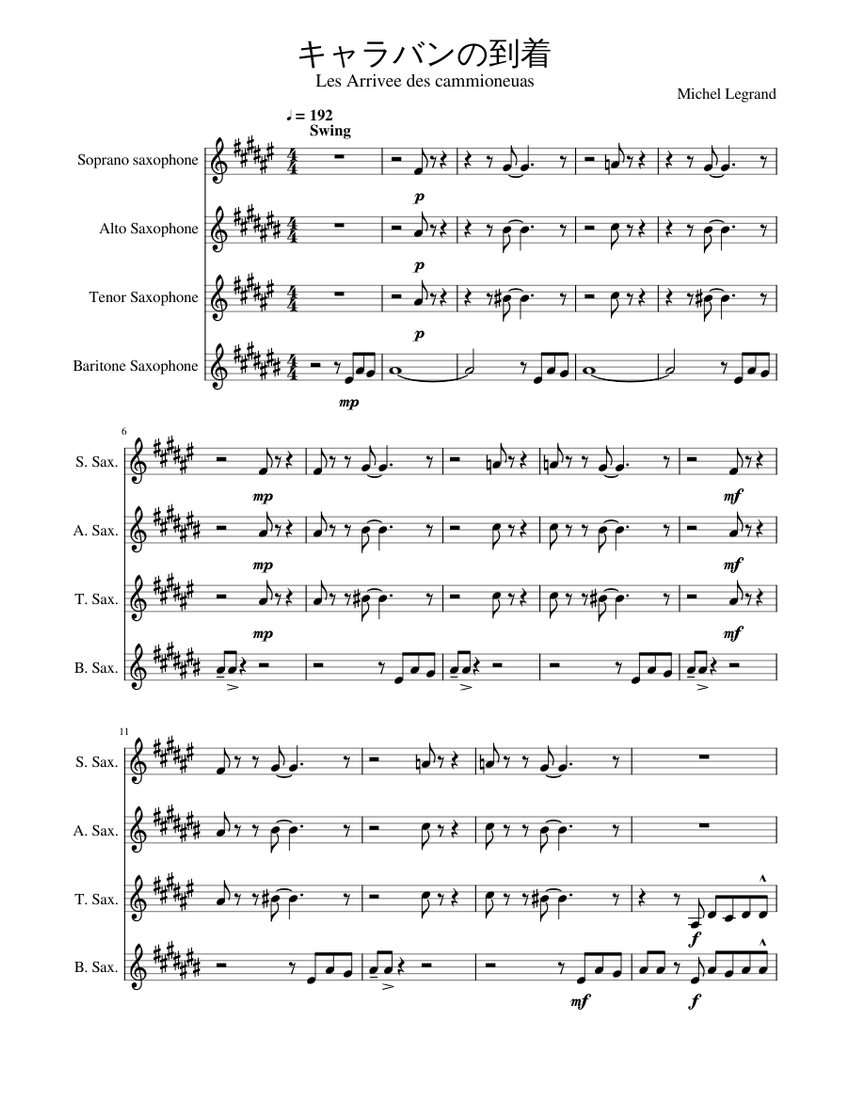 キャラバンの到着/Michiel Legrand Sheet Music for Saxophone alto