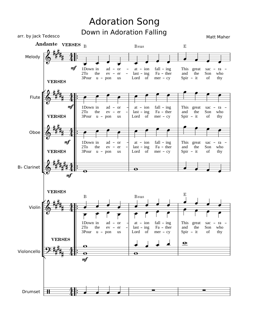 Adoration tantum ergo matt maher sheet music for vocals flute oboe