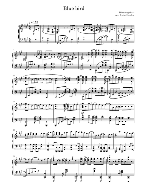 Blue Bird Piano (Naruto OP3) - Ikimono-Gakari
