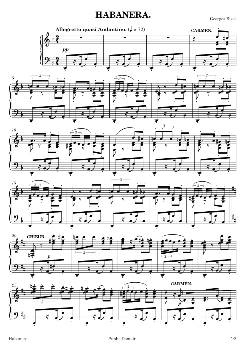 Mamut Cinco Redondear a la baja Habanera - Piano Solo - Georges Bizet Sheet music for Piano (Solo) |  Musescore.com