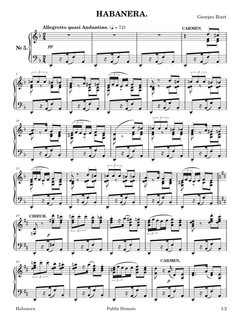 Habanera – Piano Solo – Georges Bizet