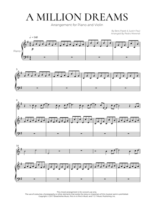 A Million Dreams (Arr. Pedro Merendi) - Pink (Violin and Piano)