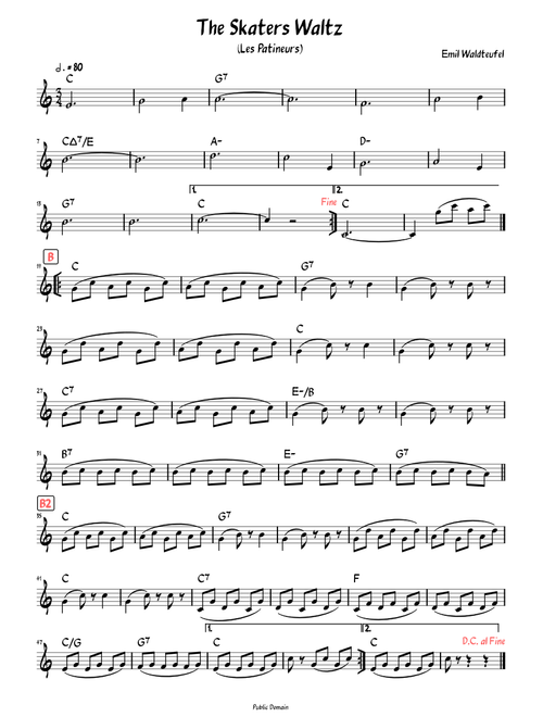 The Skaters Waltz (Les Patineurs) (Lead sheet with lyrics )